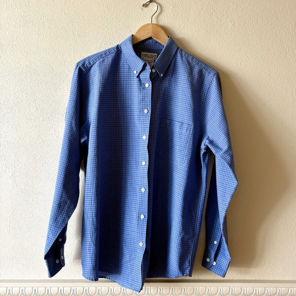 Cabin Creek Tops - Cabin Creek Wrinkle Free Button Up Shirt Women's 14 Tall Blue Plaid Long Sleeve